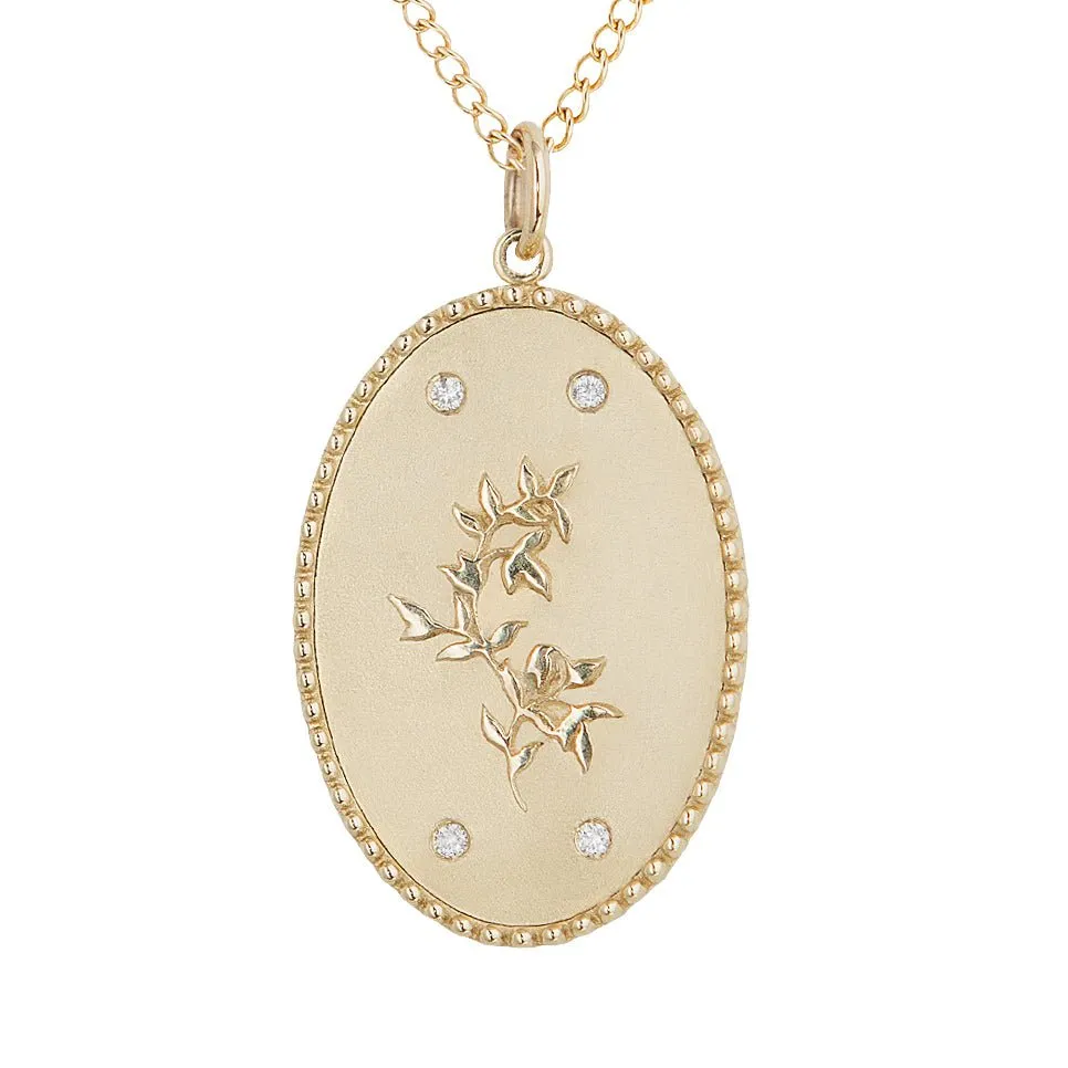 10K Gold Large Pomegranate Vine Pendant with Diamond Detail