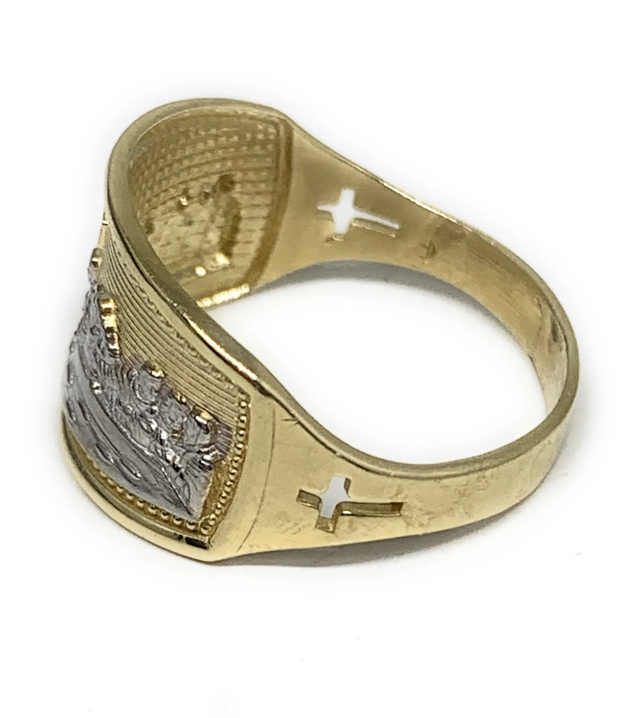 10k Solid Gold Yellow & White Gold Wide Last Supper Ring