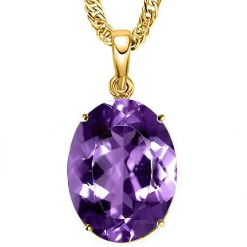 10K Solid Yellow Gold Oval shape 5*7MM Natural Amethyst Pendants