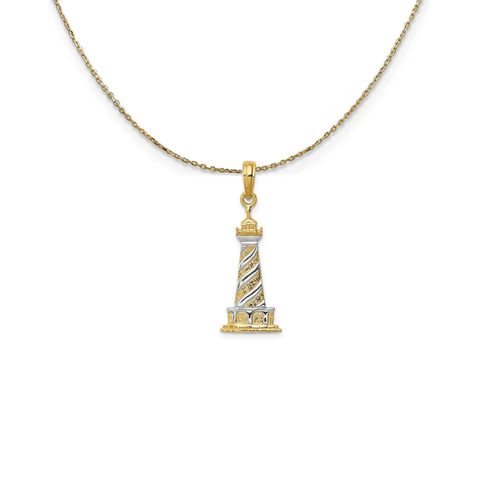 14k Yellow Gold & Rhodium Diagonal Stripe Lighthouse Necklace