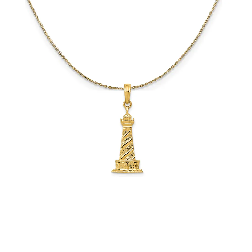 14k Yellow Gold Diagonal Stripe Lighthouse Necklace