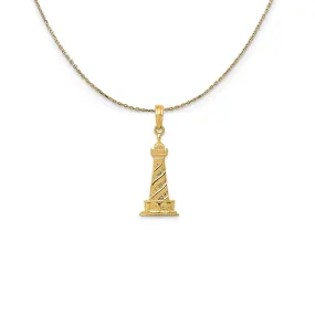 14k Yellow Gold Diagonal Stripe Lighthouse Necklace