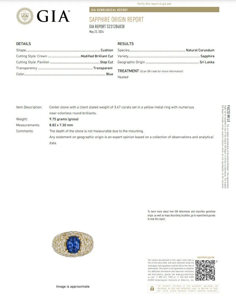 3.47ct GIA-Certified Sri Lanka Sapphire on Diamond Pave Wide Band 18K Gold V1114