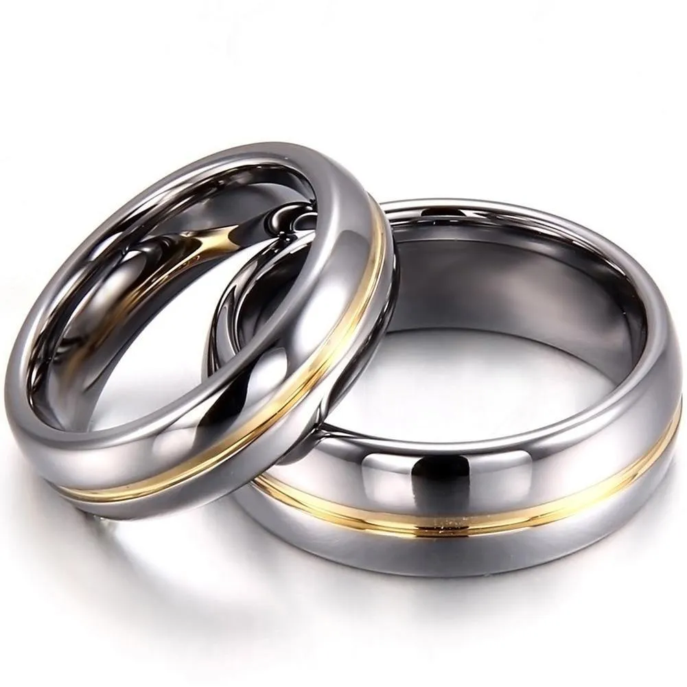 6mm or 8mm Couple's Set Tungsten Carbide with Gold Detail Ring