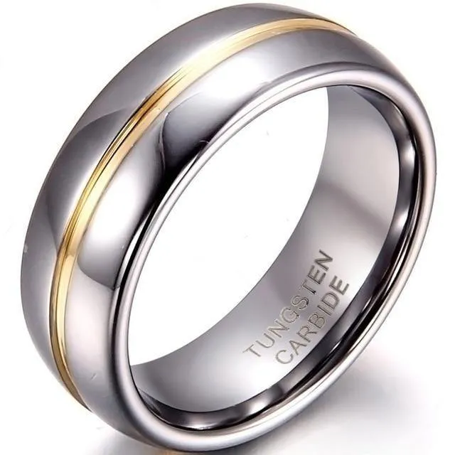 6mm or 8mm Couple's Set Tungsten Carbide with Gold Detail Ring