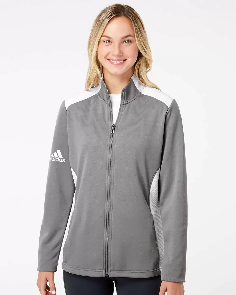 Adidas Golf Clothing A529 Women's Textured Mixed Media Full-Zip Jacket SKU: A529