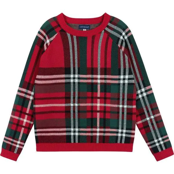 Andy & Evan Plaid Sweater With Skirt Set, Red & Black