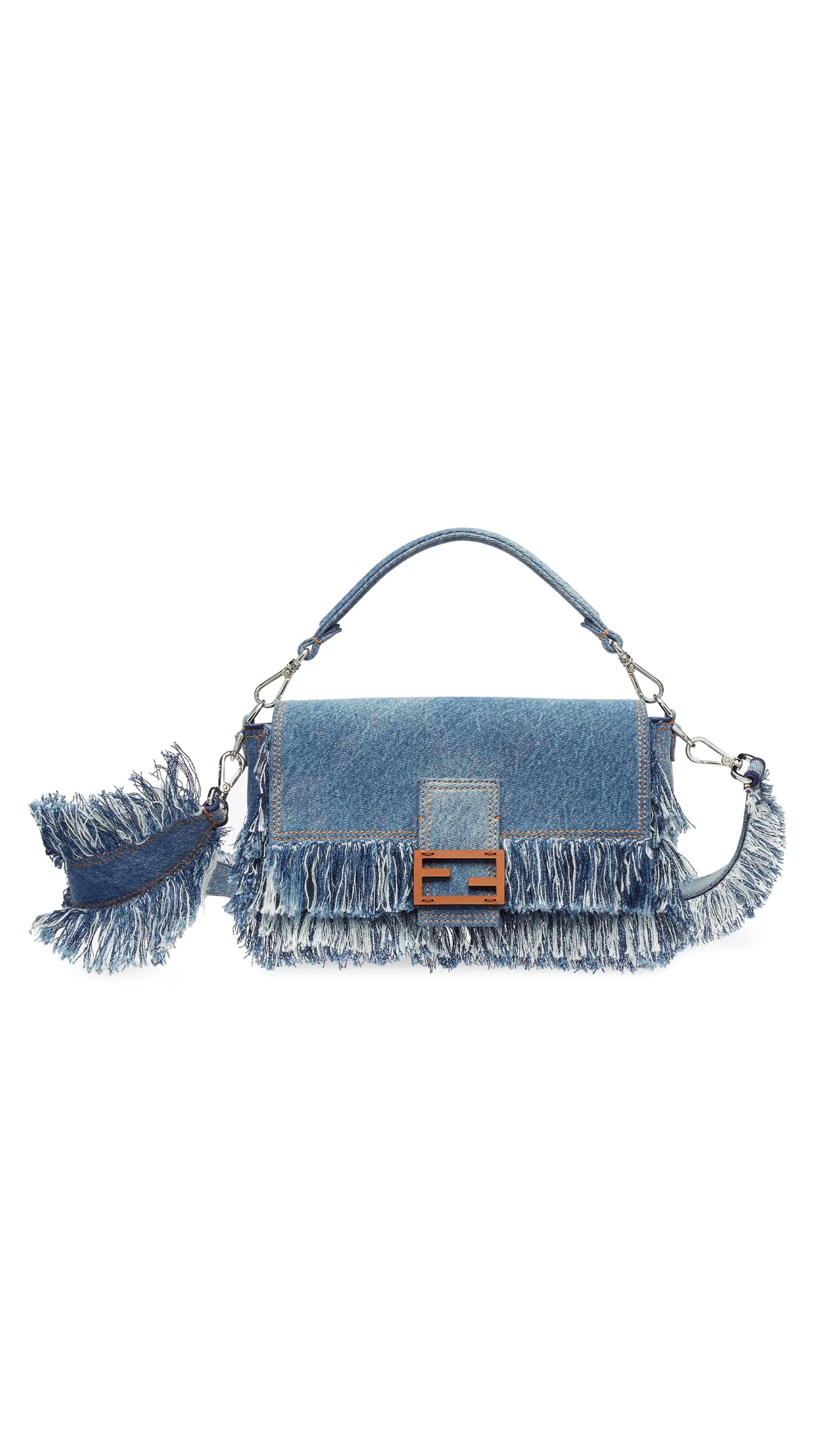 Baguette Denim Bag with Fringes - Blue