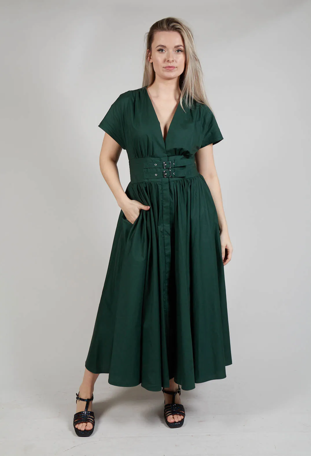 Belt Front Maxi Dress in Green