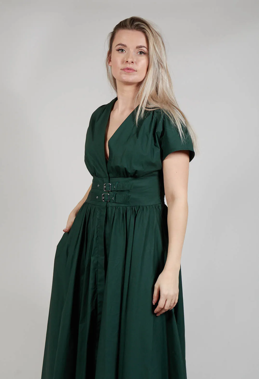 Belt Front Maxi Dress in Green