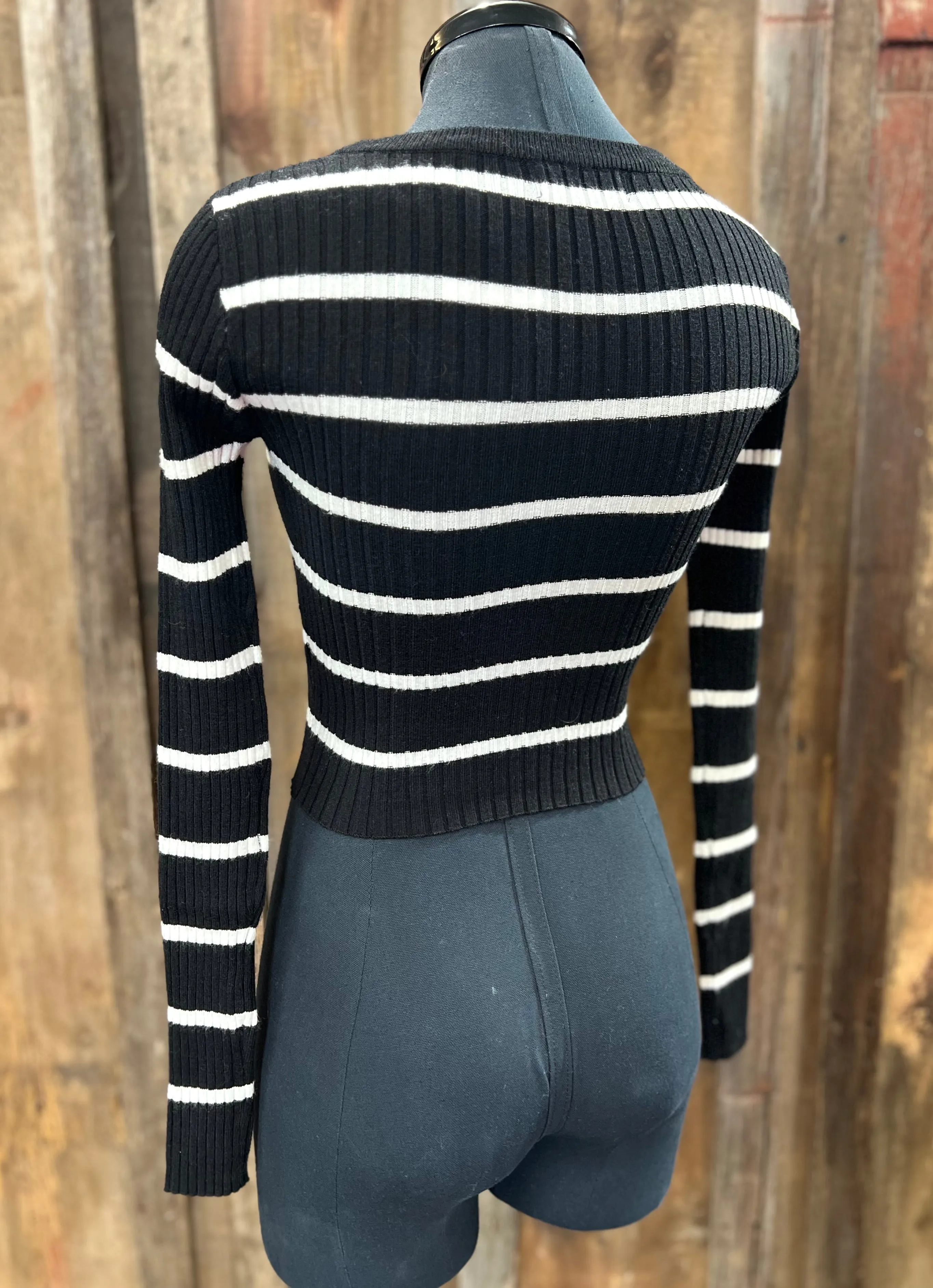 Black Striped Ribbed Crop Top