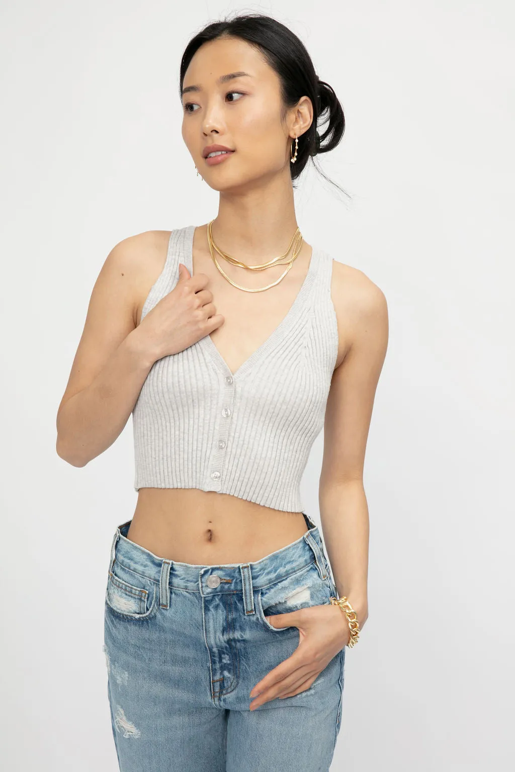 Blended Knit Cropped Tank in Ash