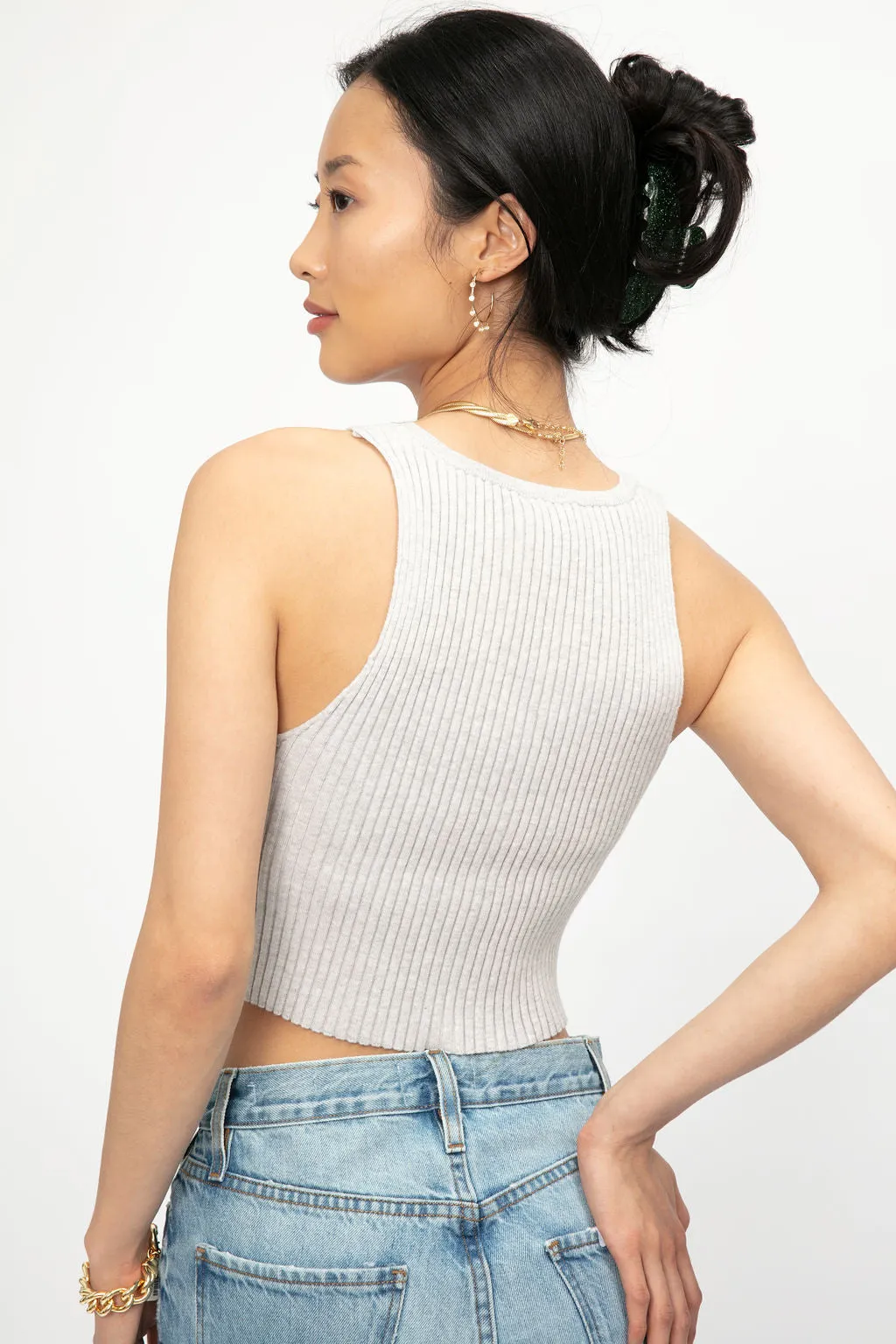 Blended Knit Cropped Tank in Ash