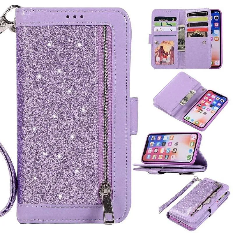 Bling Wallet Case with Wrist Strap for iPhone 12 Series