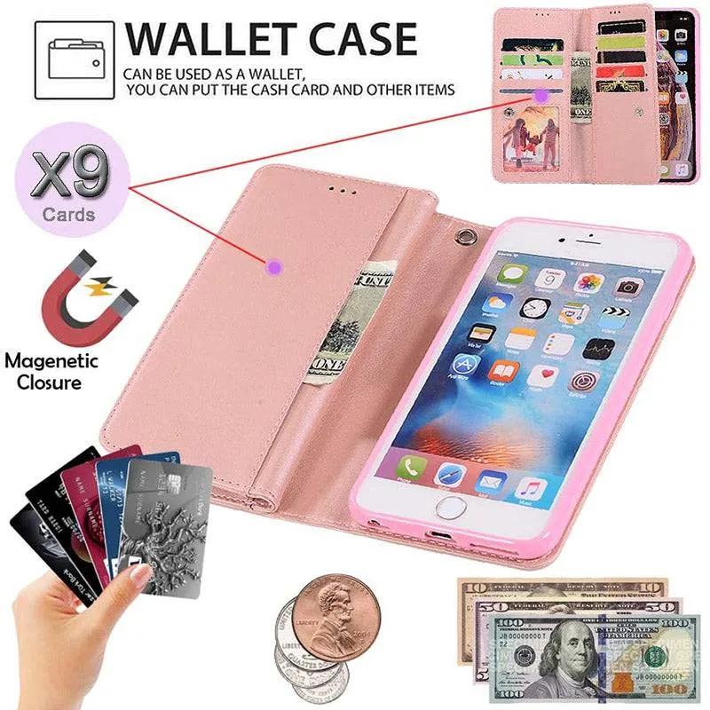 Bling Wallet Case with Wrist Strap for iPhone