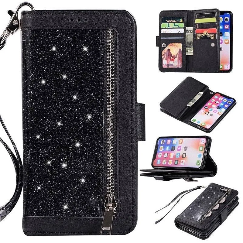 Bling Wallet Case with Wrist Strap for iPhone