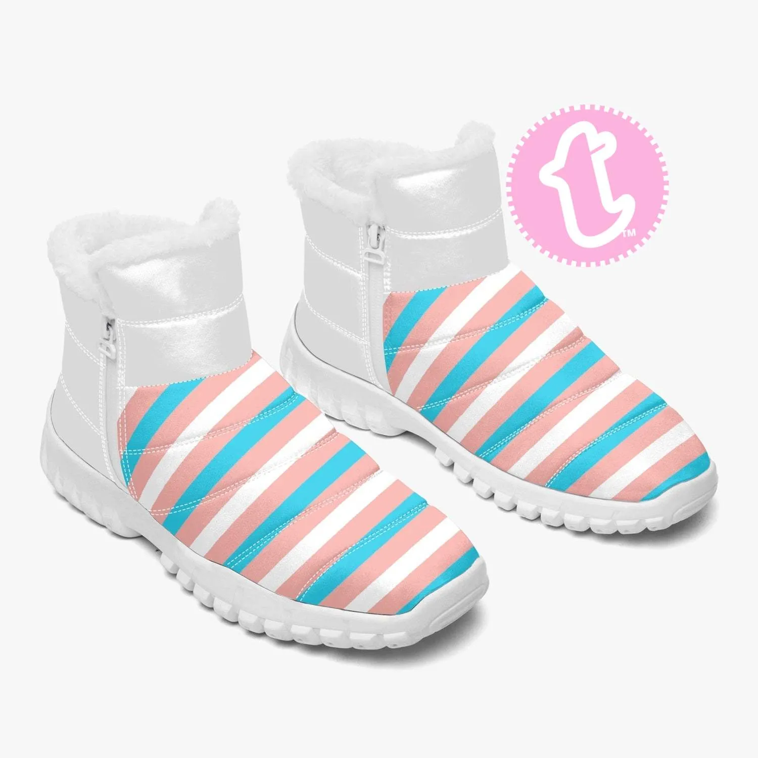 Blue Pink White Pride Candystripe White Fleece Fur-Lined Zipper Up Winter Boots