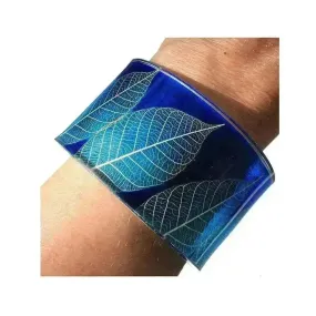 Blue Skeleton Leaf | Wide Cuff | Recycled Perspex