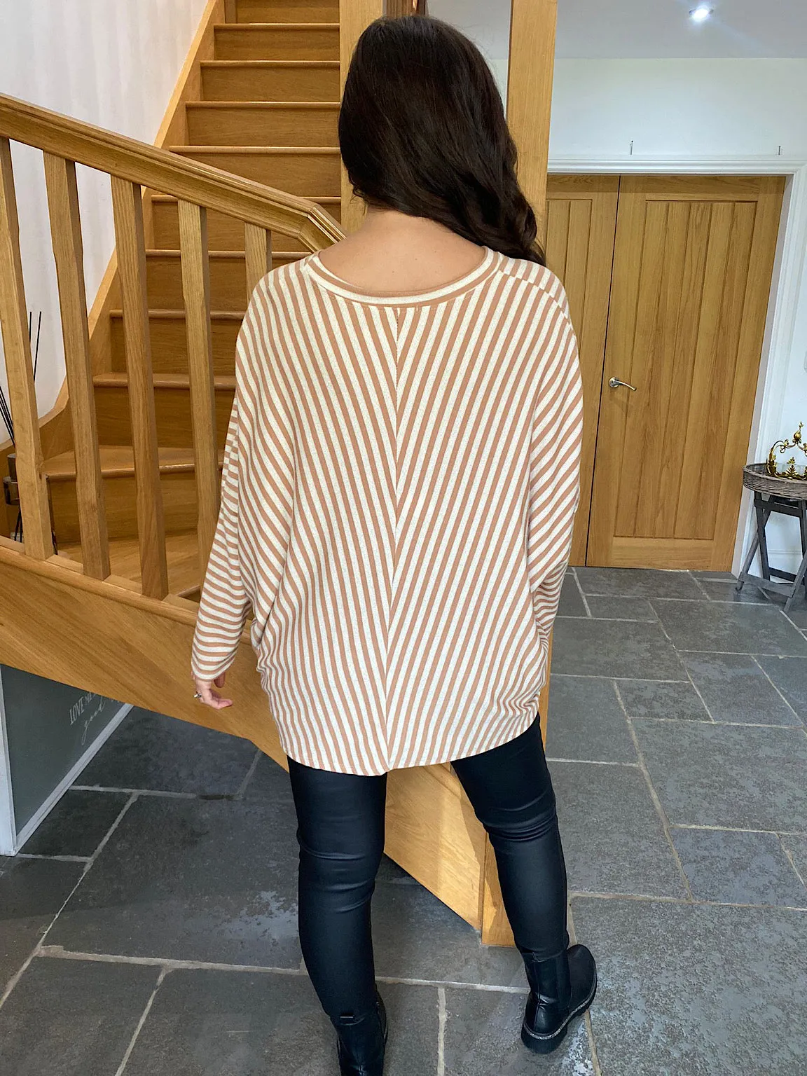 Camel Diagonal Stripe Shimmer Top Eve