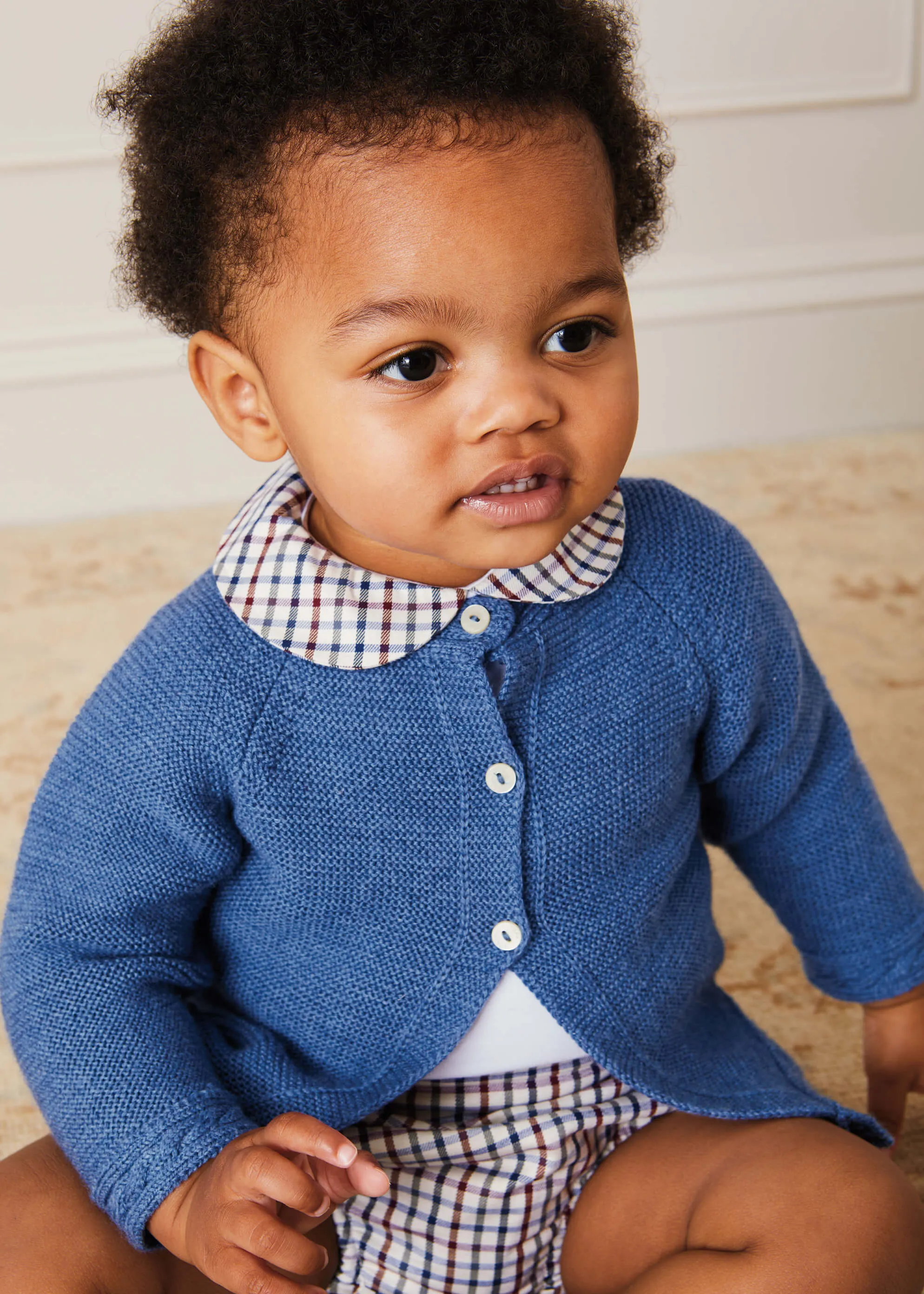 Check Button Detail Bloomers In Beige (3mths-2yrs)