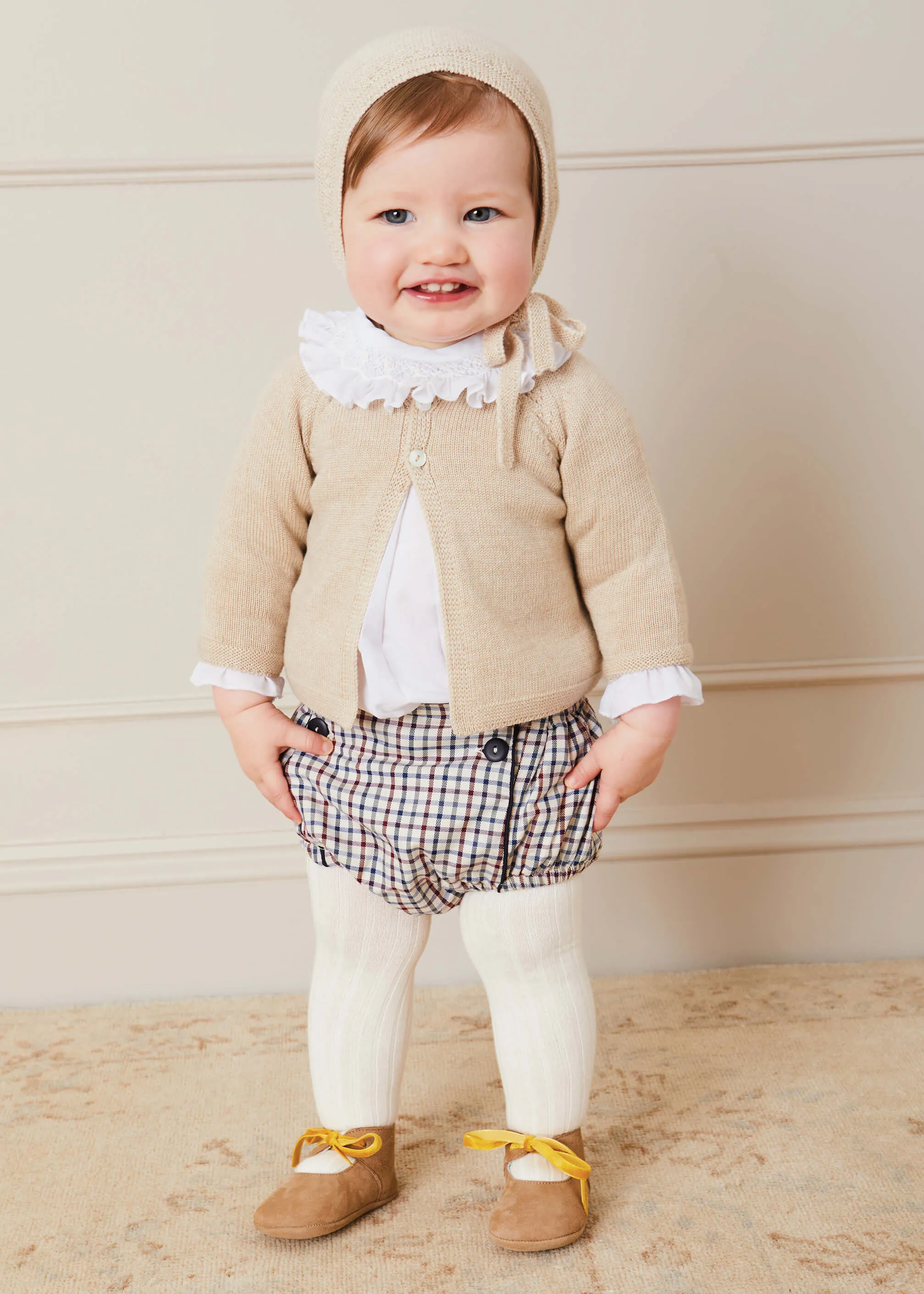 Check Button Detail Bloomers In Beige (3mths-2yrs)