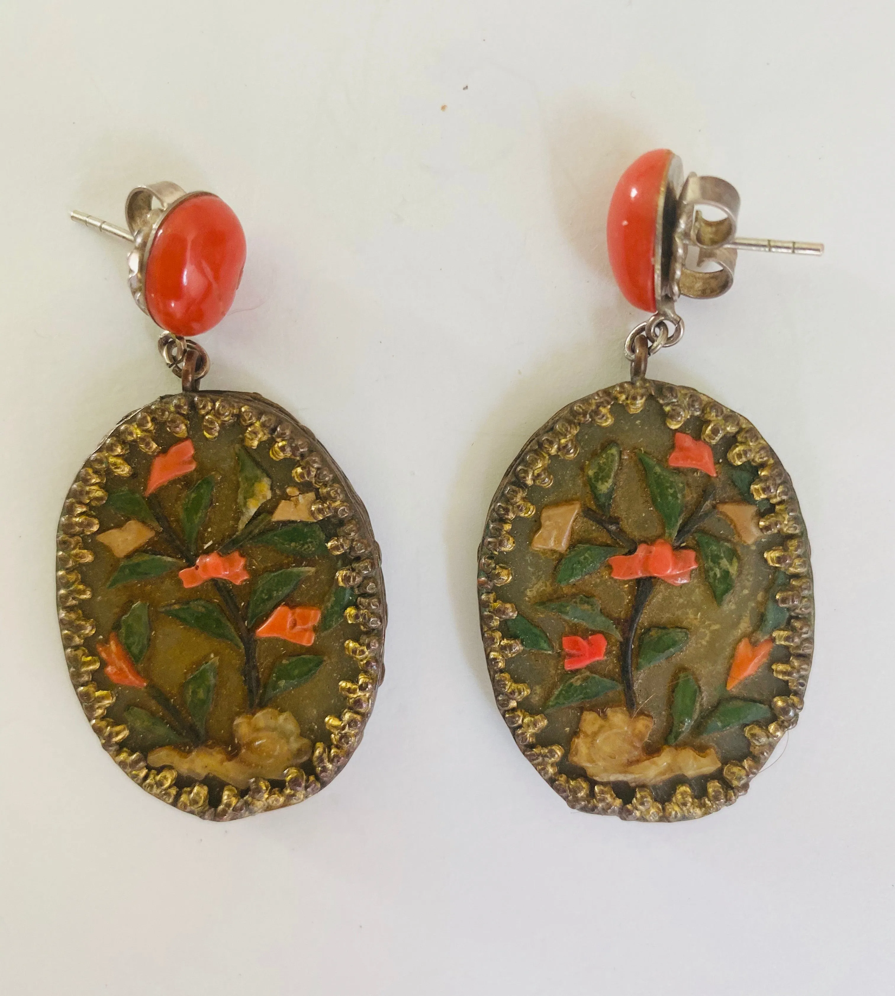 Chinese jade and coral earrings