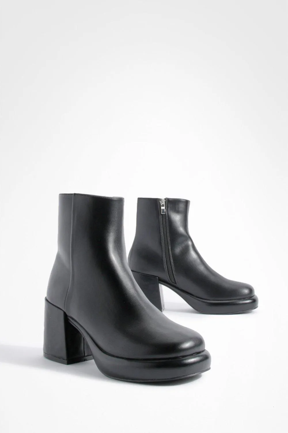 Chunky Sole Pu Platform Ankle Boots