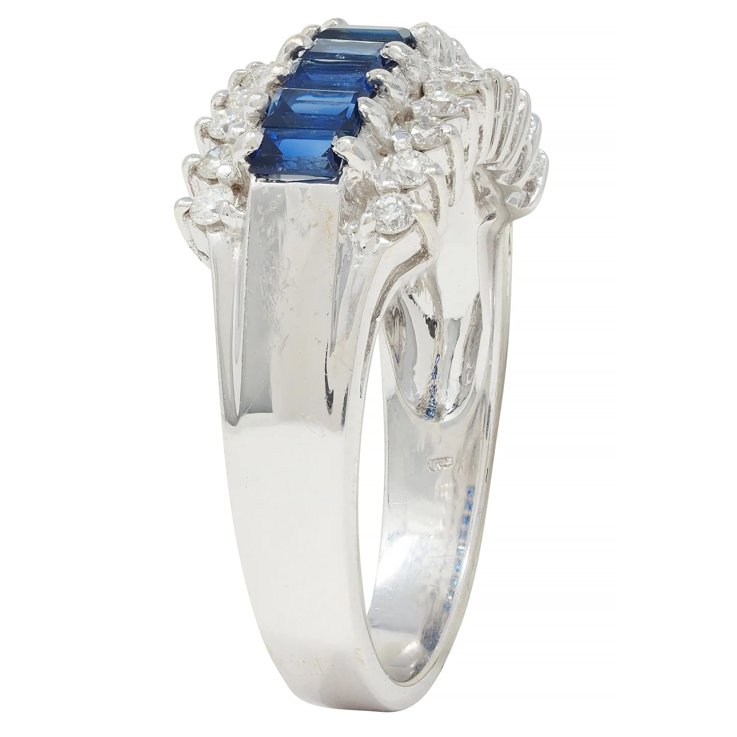 Contemporary 1.59 CTW Sapphire Diamond 18 Karat White Gold Wide Band Ring