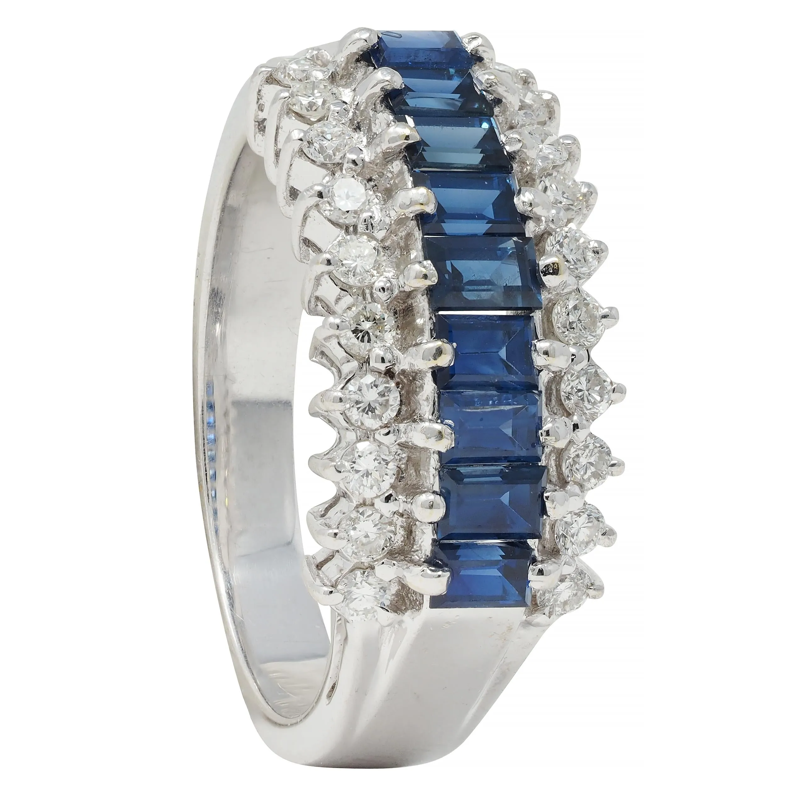 Contemporary 1.59 CTW Sapphire Diamond 18 Karat White Gold Wide Band Ring