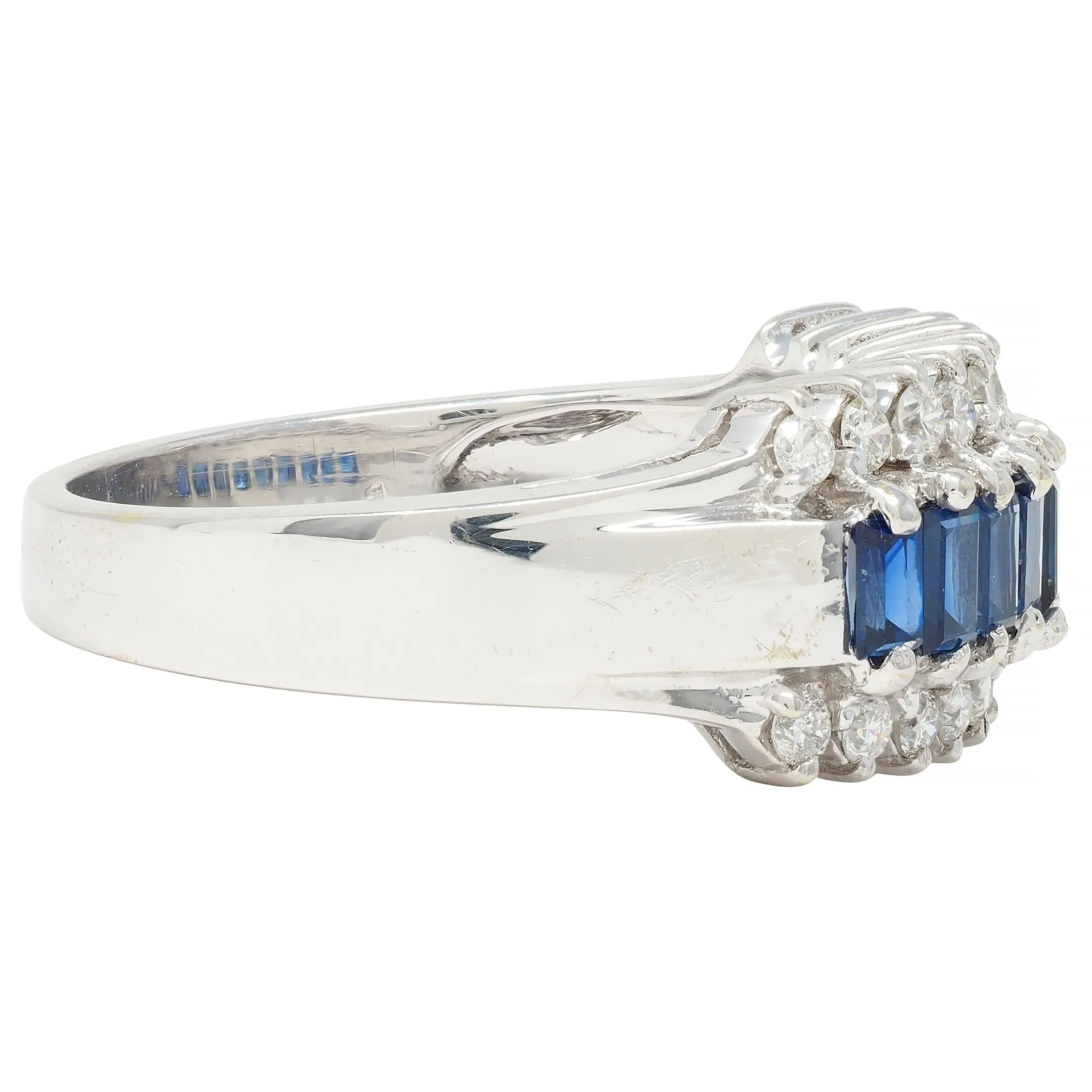 Contemporary 1.59 CTW Sapphire Diamond 18 Karat White Gold Wide Band Ring