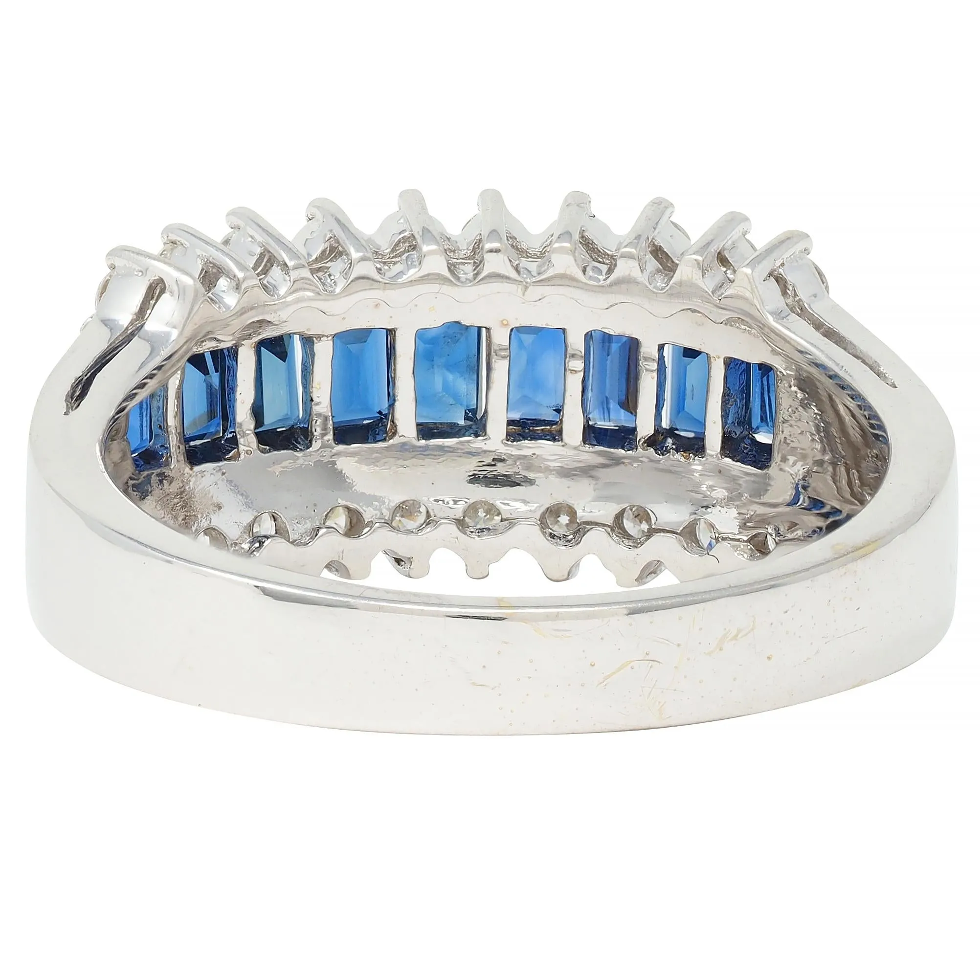 Contemporary 1.59 CTW Sapphire Diamond 18 Karat White Gold Wide Band Ring