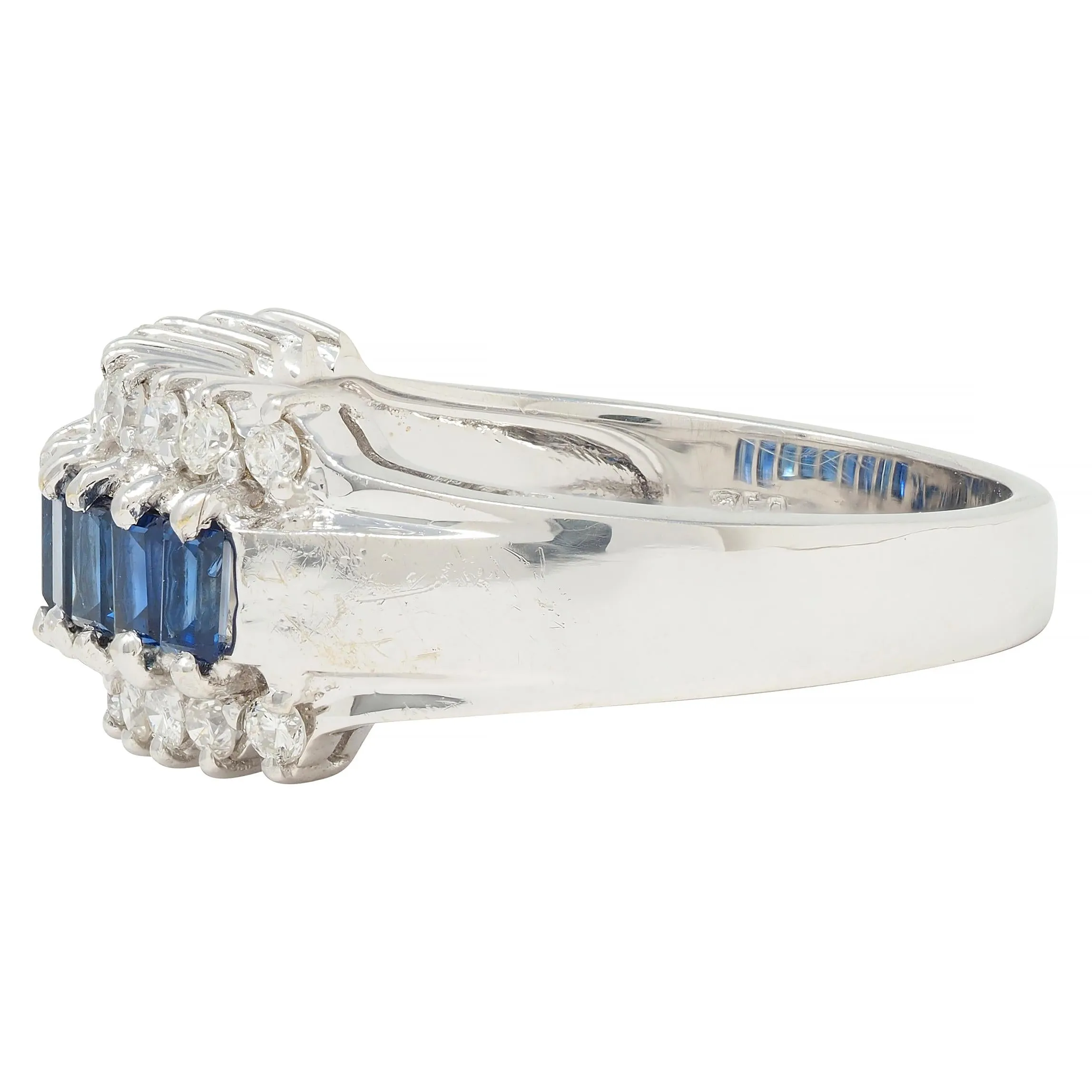 Contemporary 1.59 CTW Sapphire Diamond 18 Karat White Gold Wide Band Ring