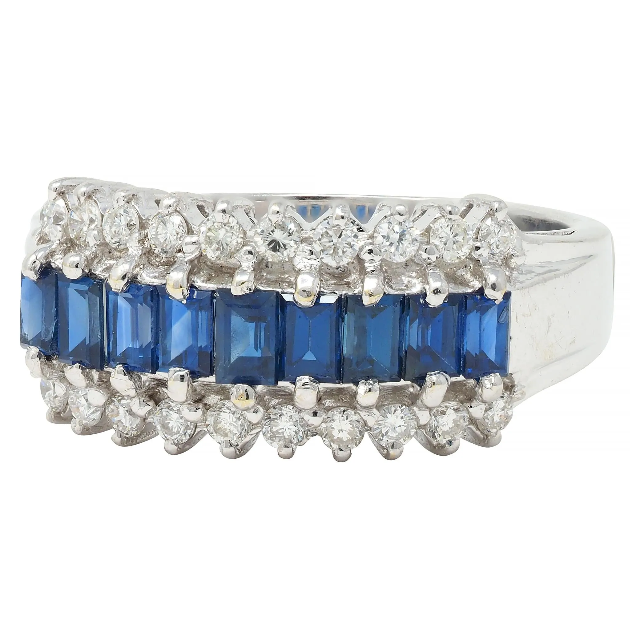 Contemporary 1.59 CTW Sapphire Diamond 18 Karat White Gold Wide Band Ring