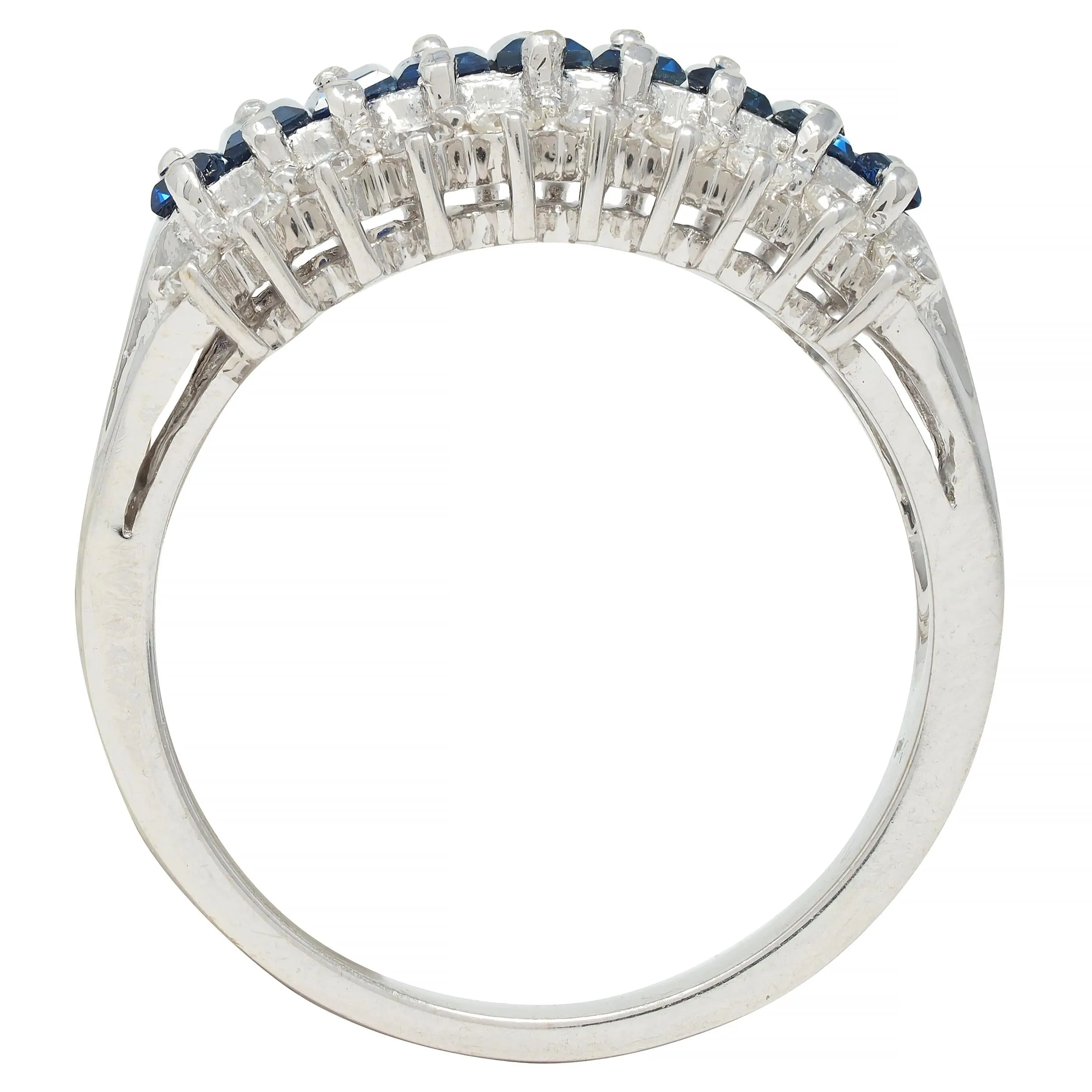 Contemporary 1.59 CTW Sapphire Diamond 18 Karat White Gold Wide Band Ring