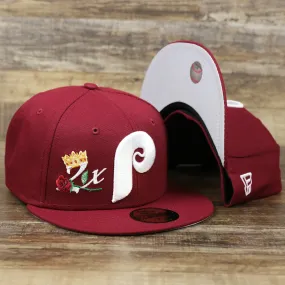 Cooperstown Philadelphia Phillies Crown Champions Gray Bottom World Championship Wins Embroidered Fitted Cap | Maroon 59Fifty Ca