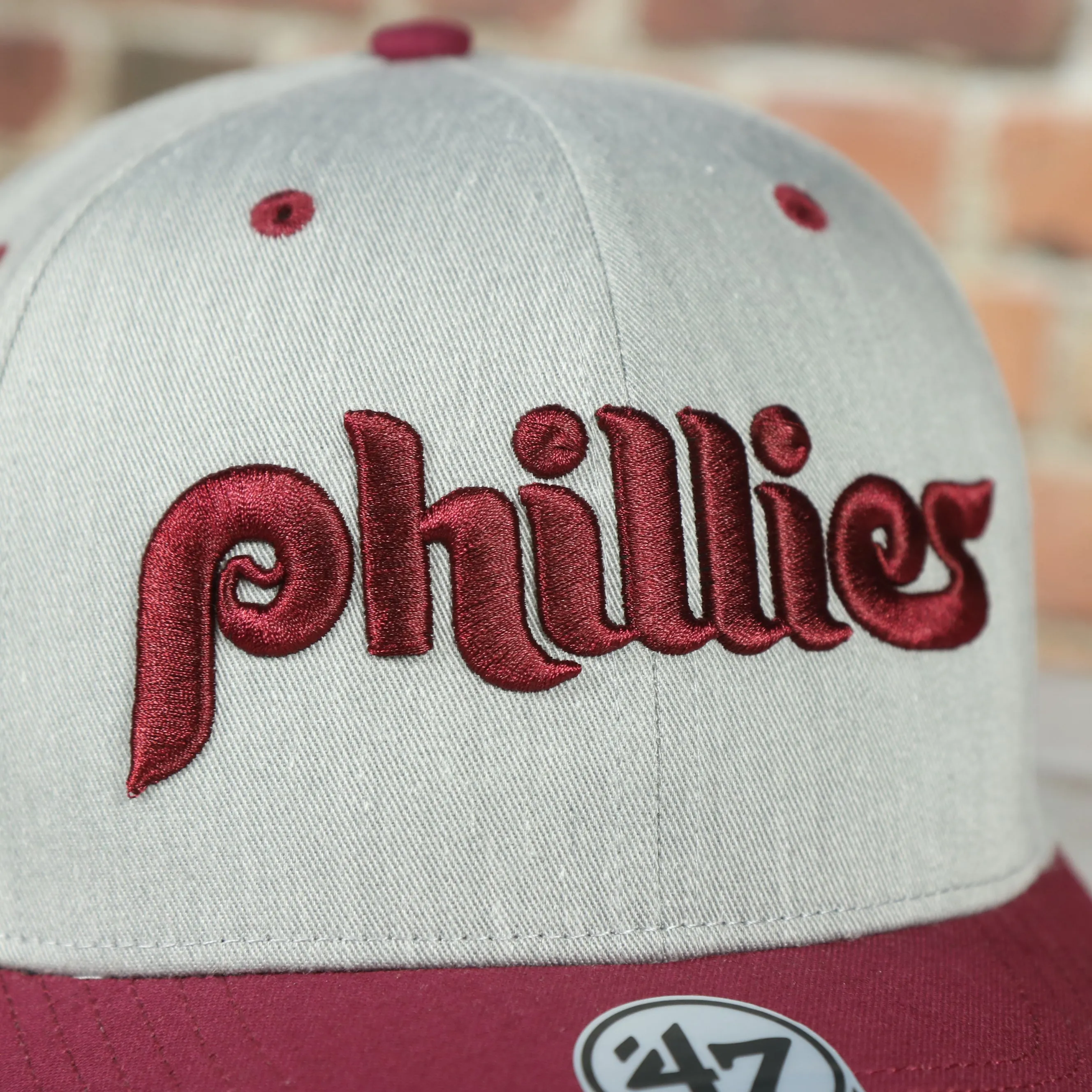 Cooperstown Phillies Wordmark Vintage Green Undervisor Side Patch Retro Snapback Hat | Gray Snapback