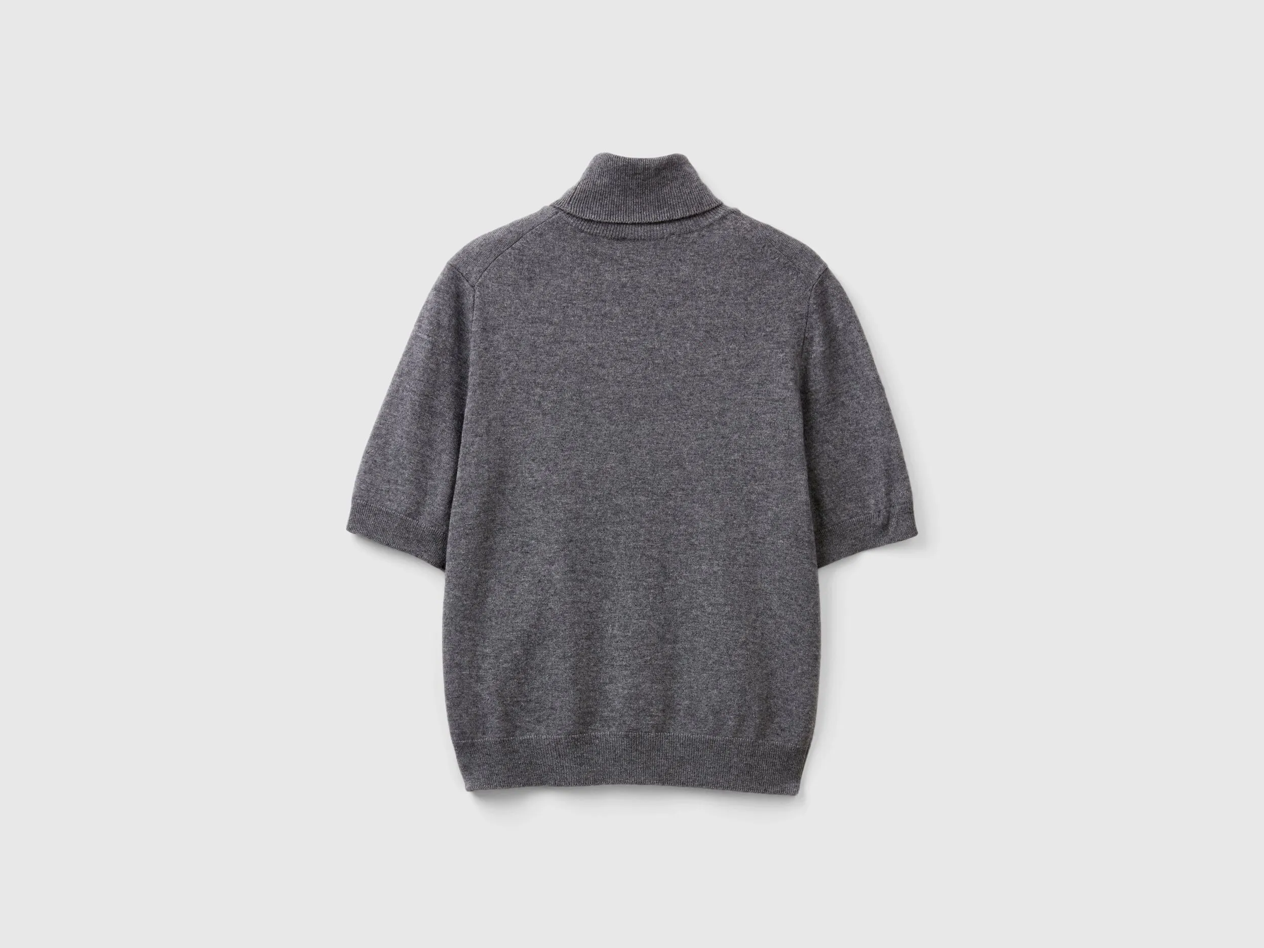 Dark gray short sleeve turtleneck in cashmere blend - Dark Gray | Benetton