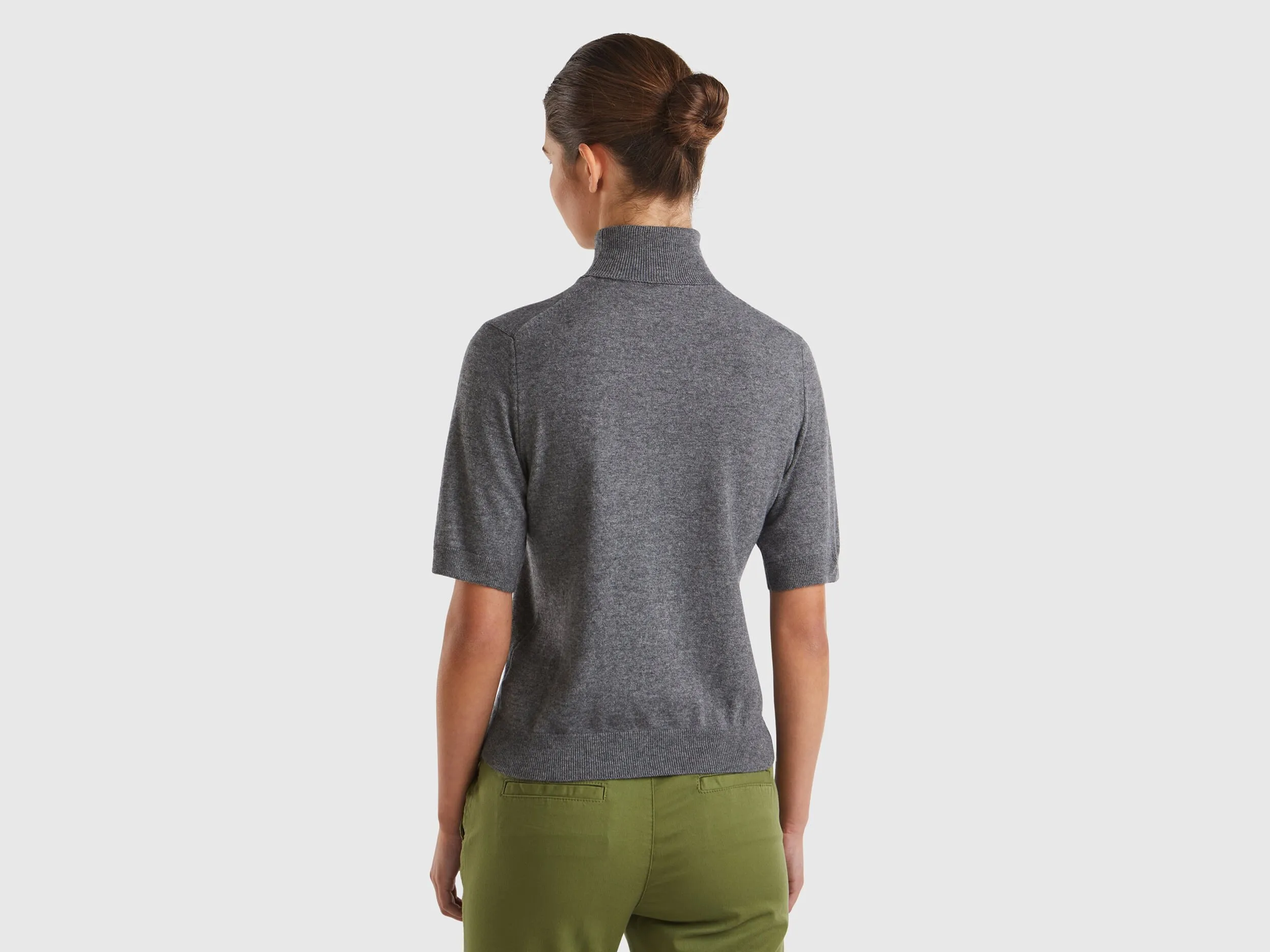 Dark gray short sleeve turtleneck in cashmere blend - Dark Gray | Benetton