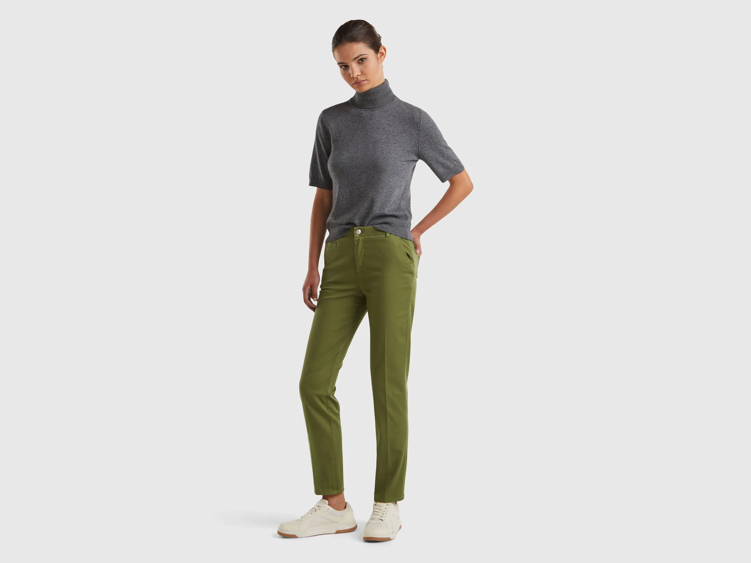 Dark gray short sleeve turtleneck in cashmere blend - Dark Gray | Benetton