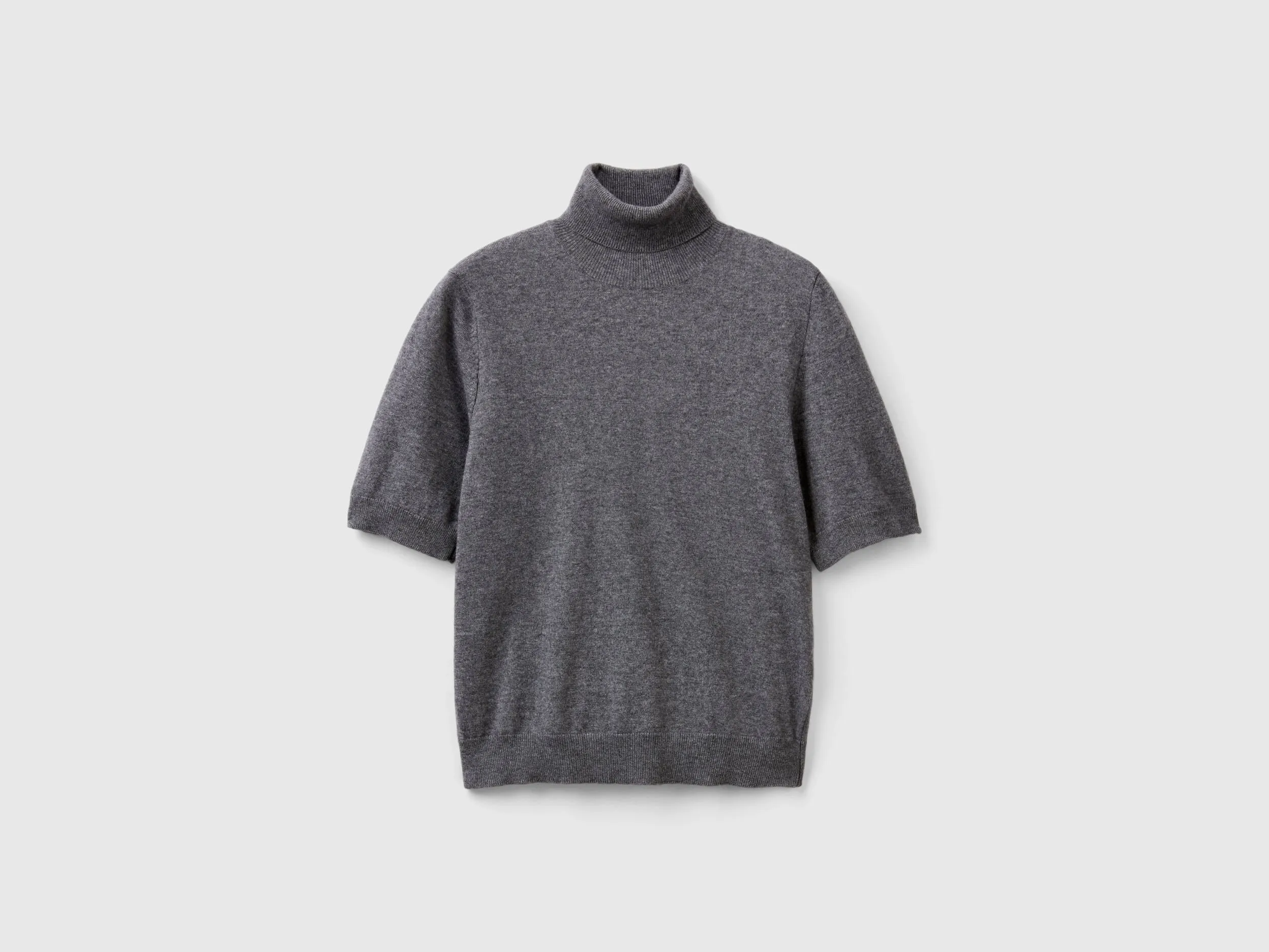 Dark gray short sleeve turtleneck in cashmere blend - Dark Gray | Benetton