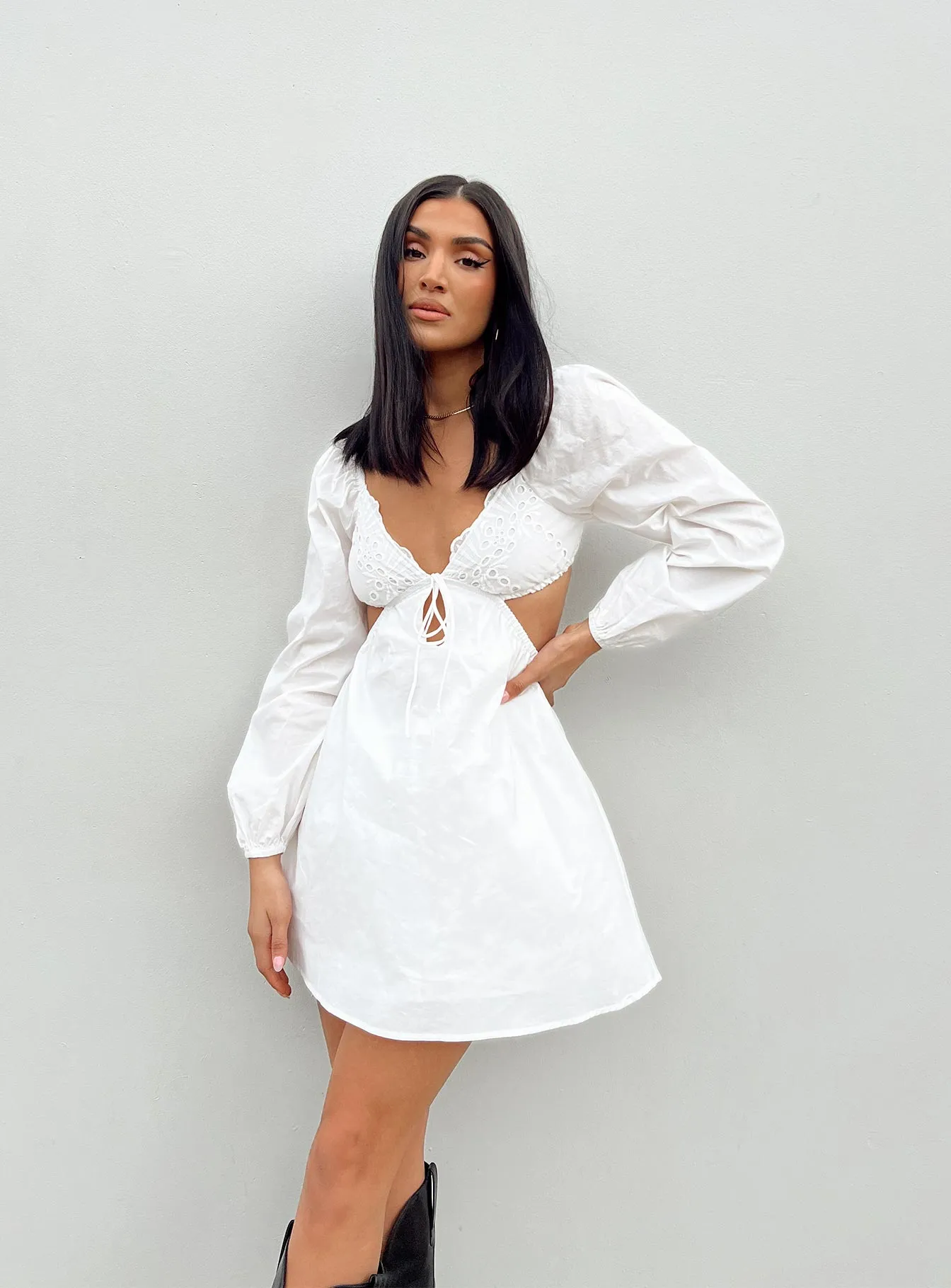 Elizer Long Sleeve Mini Dress White