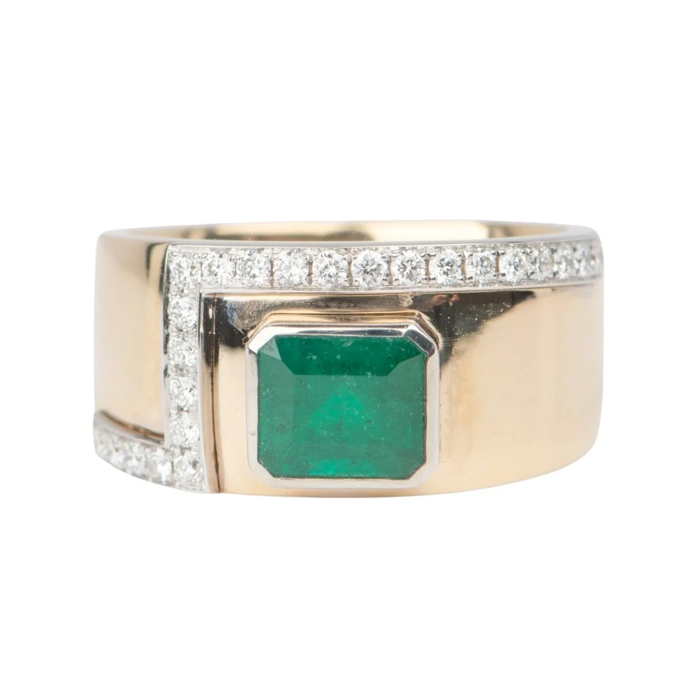 Emerald Bezel Set on 10.5mm Wide Band with Diamond Accent 14K Gold R6668