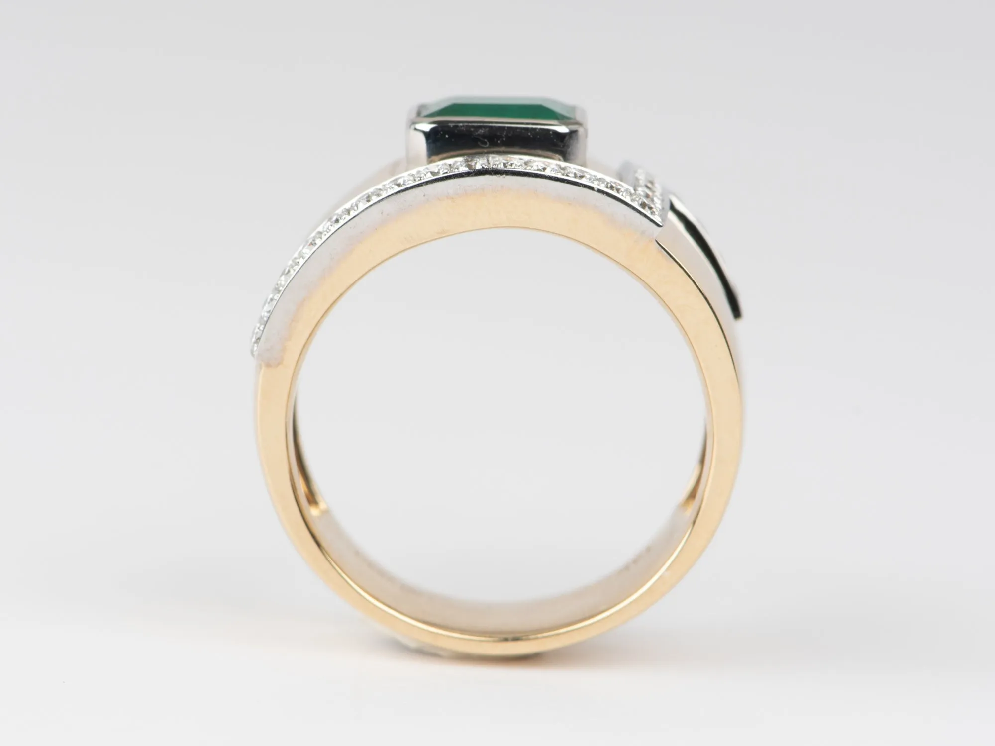 Emerald Bezel Set on 10.5mm Wide Band with Diamond Accent 14K Gold R6668