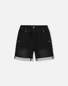 French Terry Denim Short Black Jeans