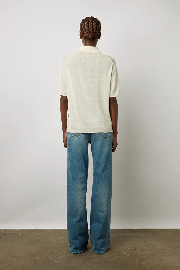 Gerard Darel LANA WHITE LINEN MIX POLO SWEATER