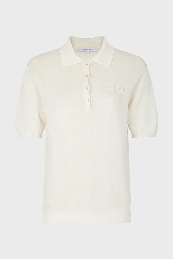 Gerard Darel LANA WHITE LINEN MIX POLO SWEATER