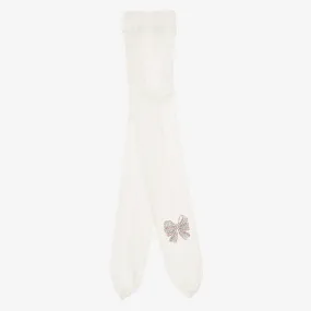 Girls Ivory Bow Tights 