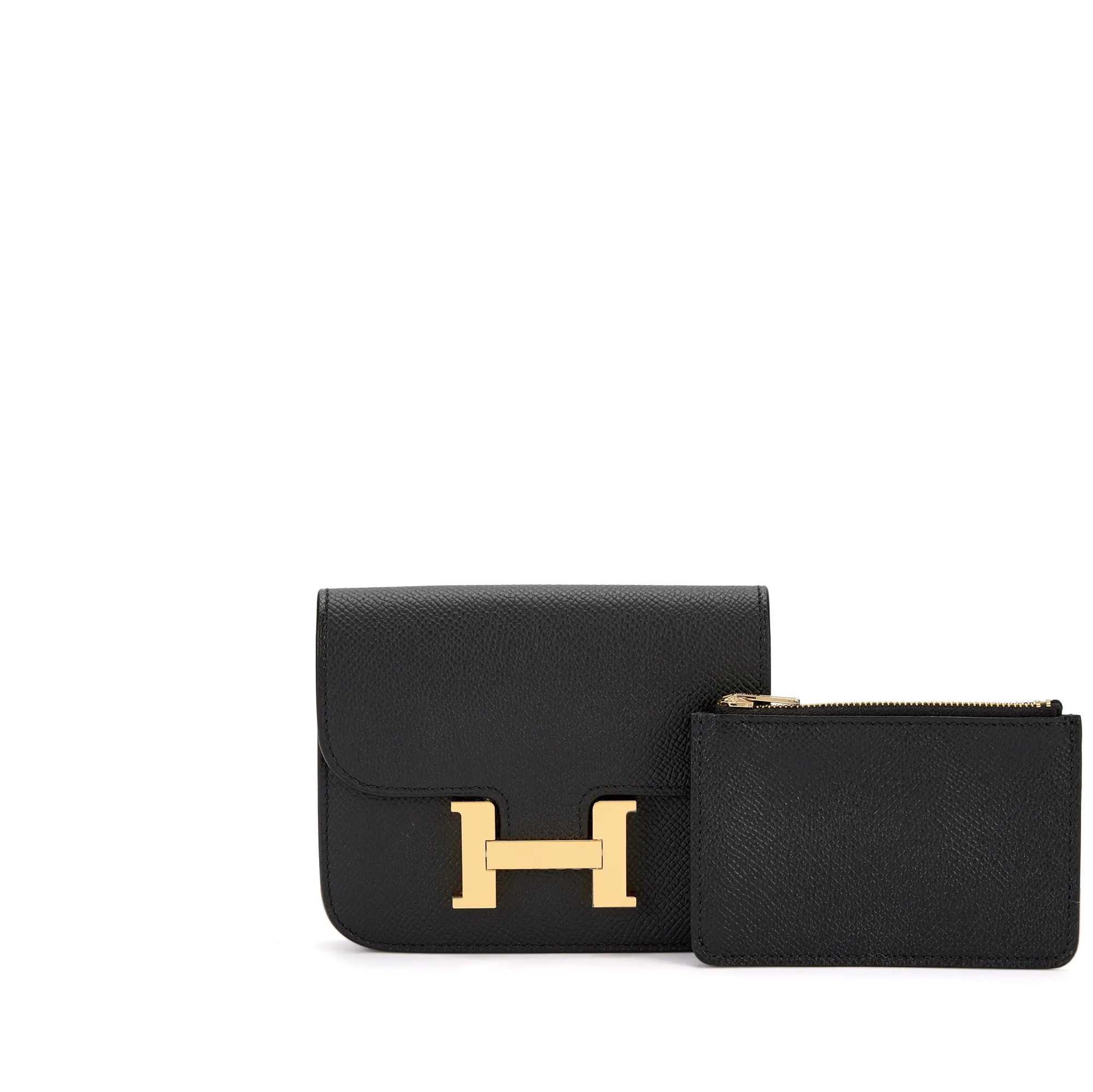 Hermès Black Epsom Constance Slim Wallet Gold Hardware, 2023