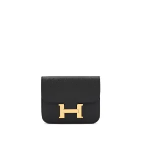 Hermès Black Epsom Constance Slim Wallet Gold Hardware, 2023