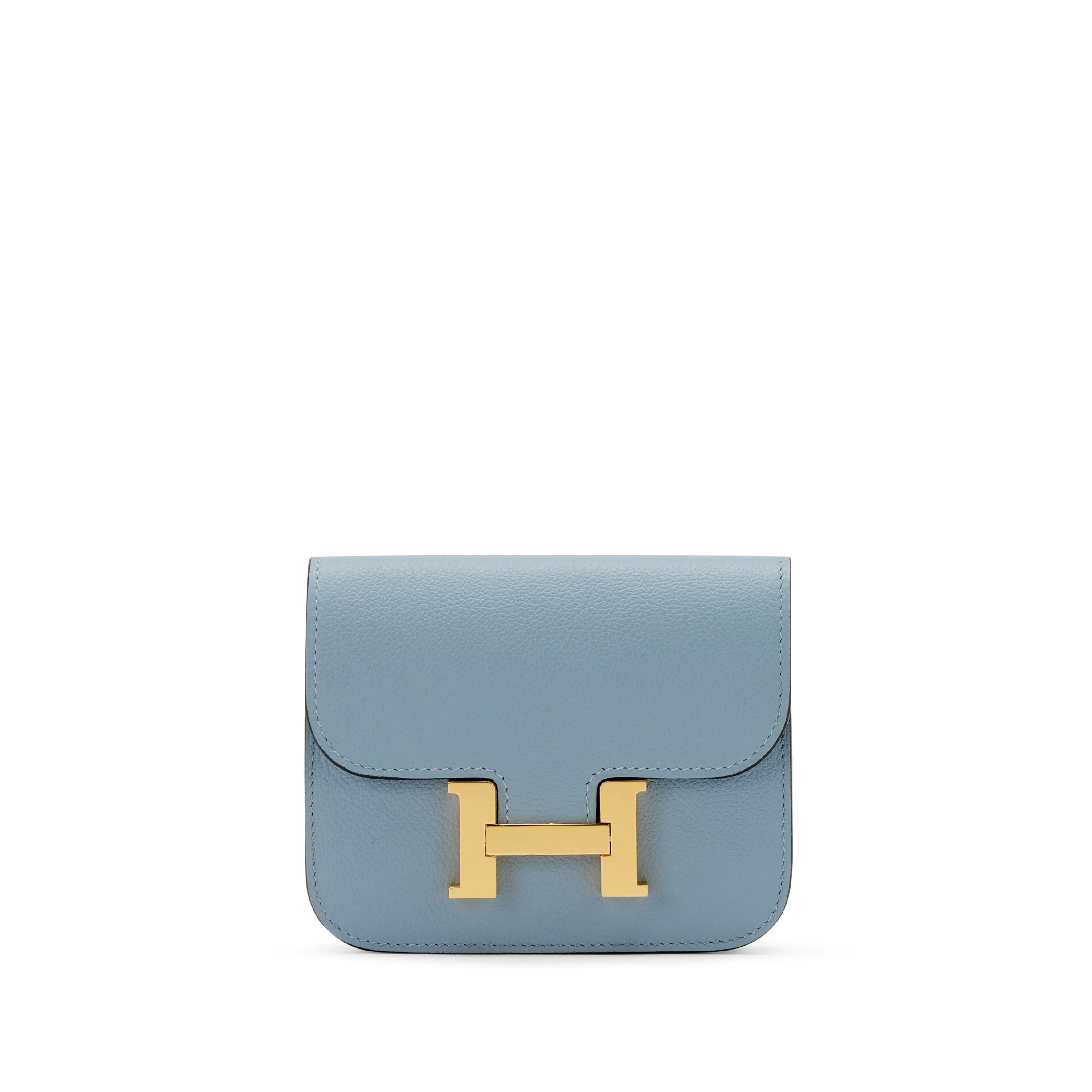 Hermès Bleu Lin Evercolor Constance Slim Wallet Gold Hardware, 2022